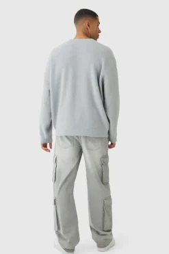Online boohooMAN Oversized Fluffy Teddy Jumper in grey