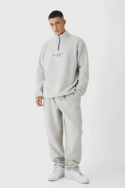 Sale boohooMAN Oversized Funnel Belted Polar Fleece Tracksuit grey