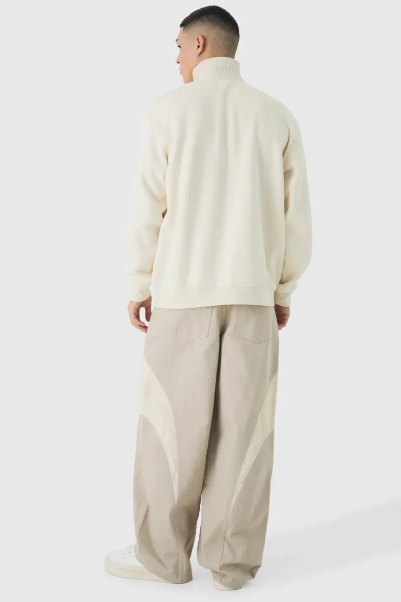 Flash Sale boohooMAN Oversized Funnel Neck Zip Through Thick Rib Sweat ecru