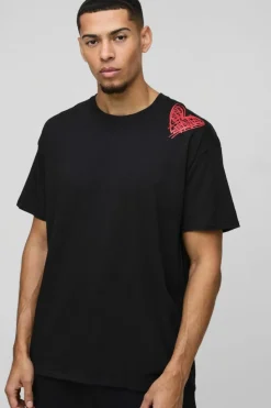 Best Sale boohooMAN Oversized Graffiti Heart Print T-Shirt black