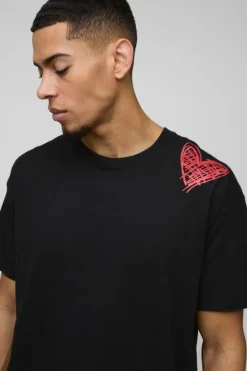 Best Sale boohooMAN Oversized Graffiti Heart Print T-Shirt black