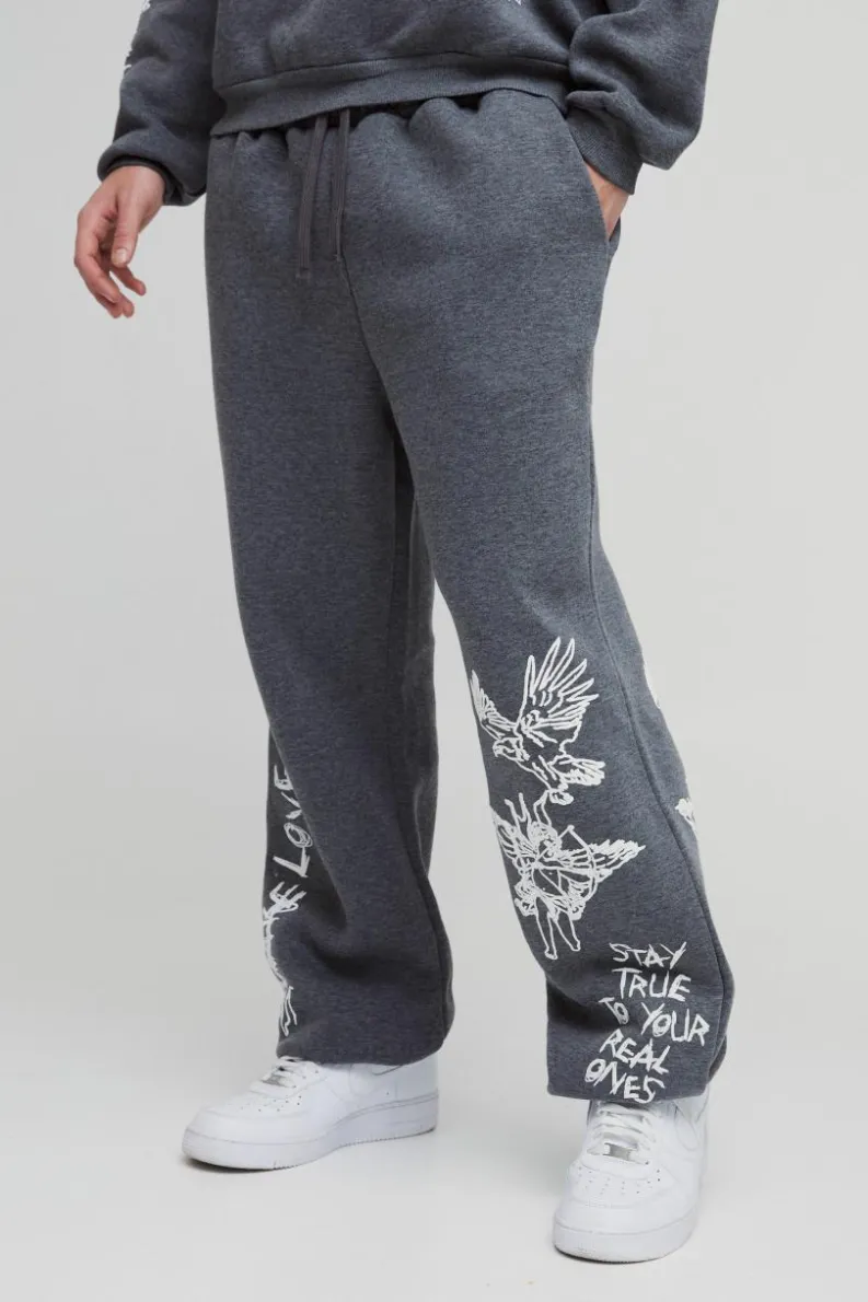 Cheap boohooMAN Oversized Graffiti Slogan Cuffed Jogger charcoal