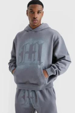 Fashion boohooMAN Oversized Graffiti Spray Graphic Tracksuit charcoal