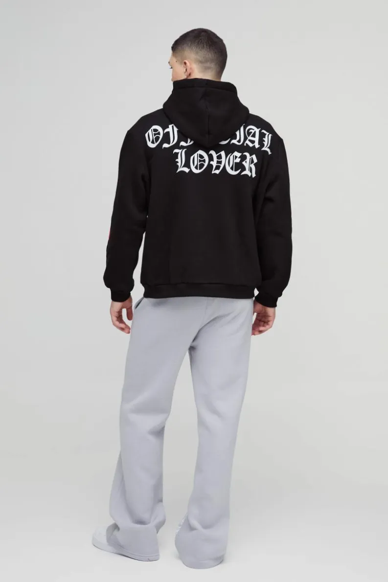 Sale boohooMAN Oversized Heart Skeleton Puff Print Zip Through Hoodie black