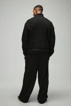 Fashion boohooMAN Oversized Heavy Rib Panelled 3D Embroidered Track Top black