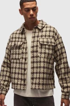 Fashion boohooMAN Oversized Heavyweight Boucle Check Overshirt chocolate
