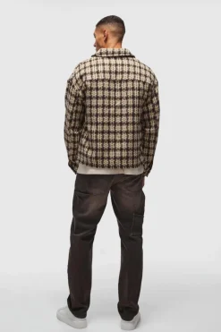 Fashion boohooMAN Oversized Heavyweight Boucle Check Overshirt chocolate