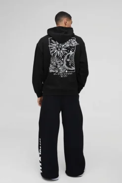 Clearance boohooMAN Oversized Heavyweight Line Drawing Print Hoodie black