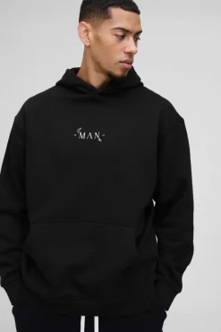 Clearance boohooMAN Oversized Heavyweight Line Drawing Print Hoodie black