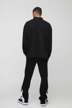 Hot boohooMAN Oversized Heavyweight Pique Applique Rugby Polo black
