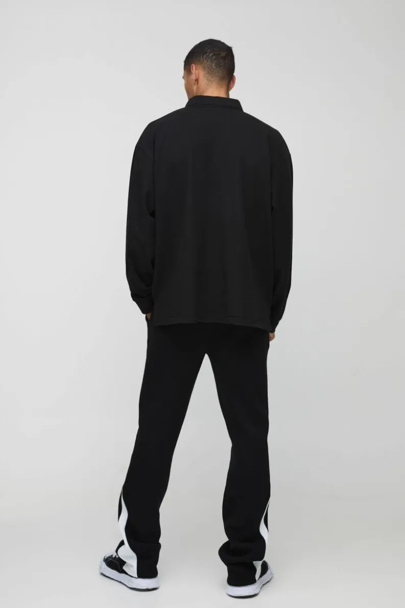 Hot boohooMAN Oversized Heavyweight Pique Applique Rugby Polo black