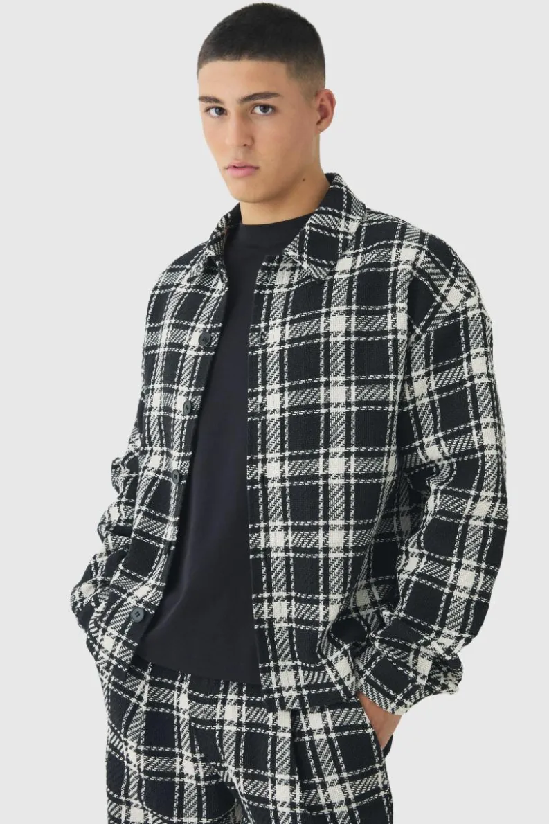 Flash Sale boohoo Oversized Heavyweight Textured Check Set black