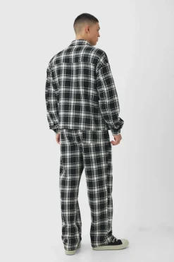Flash Sale boohoo Oversized Heavyweight Textured Check Set black