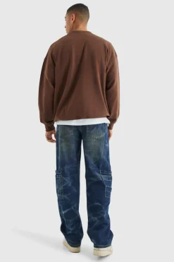 Outlet boohooMAN Oversized Homme Graphic Sweatshirt chocolate
