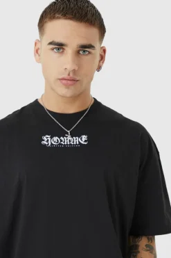 Online boohooMAN Oversized Homme Graphic T-shirt black