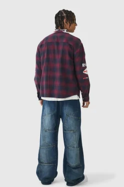Discount boohooMAN Oversized Homme Printed Check Shirt red