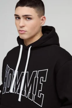 Discount boohooMAN Oversized Homme Print Hoodie black