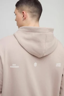 Cheap boohooMAN Oversized Homme Twill Applique Zip Through Hoodie taupe