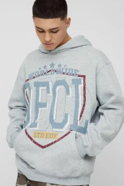 Discount boohooMAN Oversized Homme Varsity Hoodie grey marl