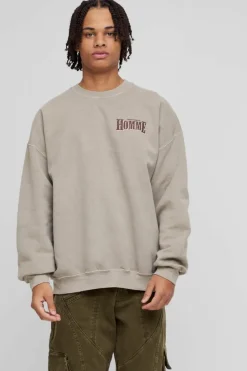 Cheap boohooMAN Oversized Homme Western Graphic Washed Sweatshirt brown