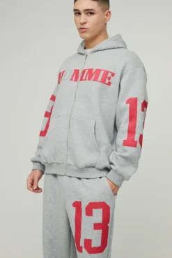 Best boohooMAN Oversized Homme 13 Zip Through Tracksuit grey marl