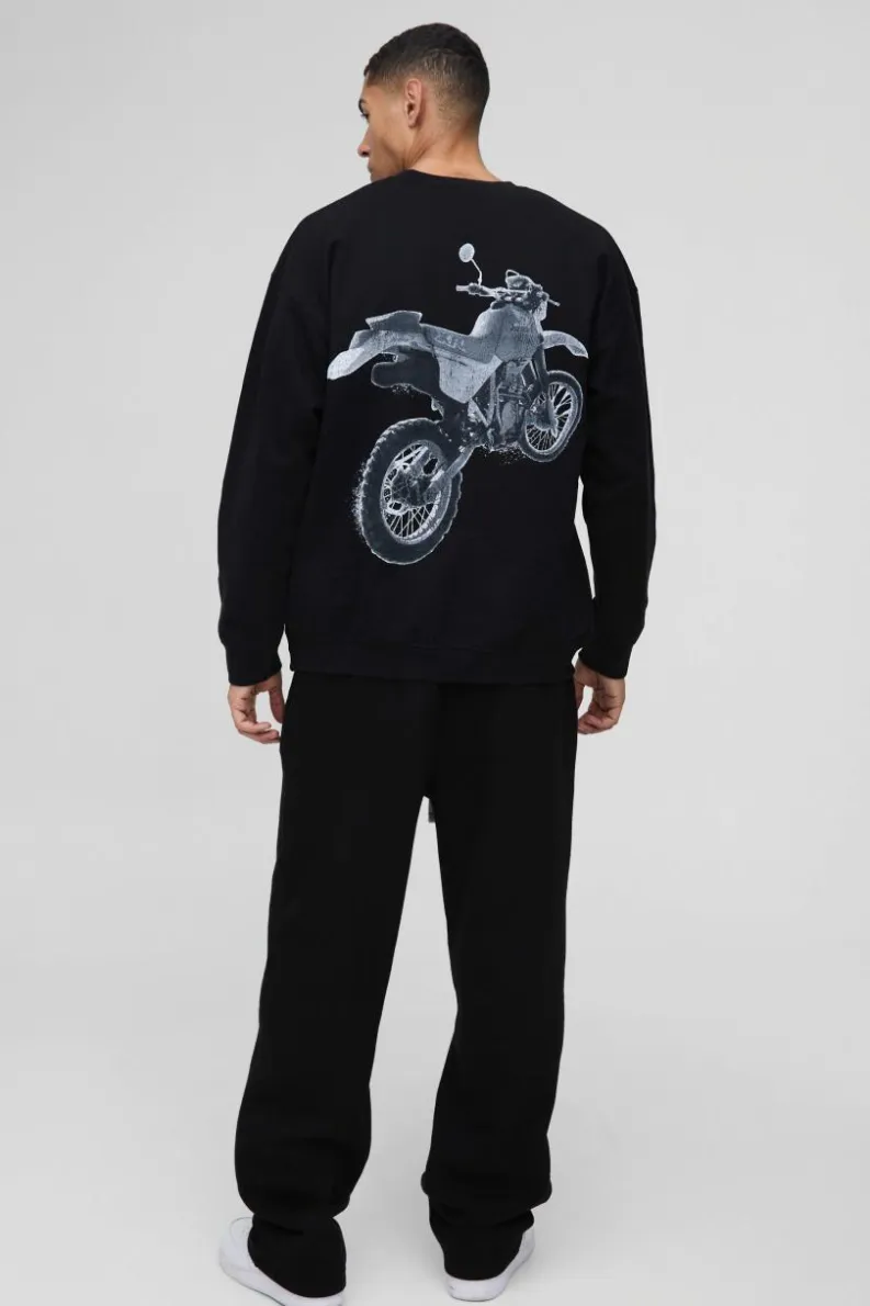 Cheap boohooMAN Oversized Honda Racing License Print Sweatshirt black