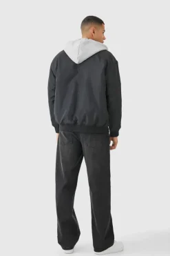 Discount boohooMAN Oversized Hooded Ma1 Bomber Jacket In black