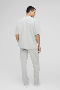 New boohooMAN Oversized Interlock T-shirt And Jogger Set grey