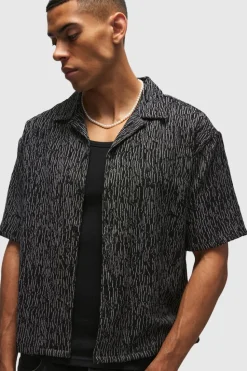 Cheap boohooMAN Oversized Jacquard Abstract Boxy Length Shirt black