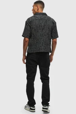Cheap boohooMAN Oversized Jacquard Abstract Boxy Length Shirt black