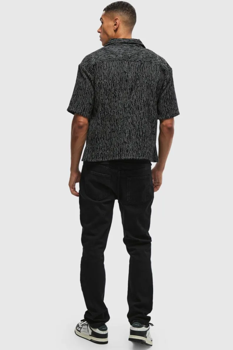 Cheap boohooMAN Oversized Jacquard Abstract Boxy Length Shirt black