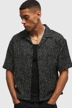 Cheap boohooMAN Oversized Jacquard Abstract Boxy Length Shirt black
