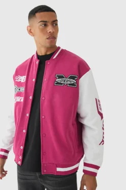 Hot boohooMAN Oversized Jersey Moto Jacket red