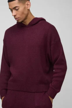 Outlet boohooMAN Oversized Knitted Hooded Tracksuit burgundy
