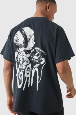 Fashion boohooMAN Oversized Korn Band License T-shirt black