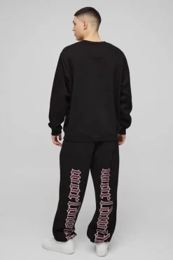 Fashion boohooMAN Oversized Large Scale Worldwide Cuffed Jogger black