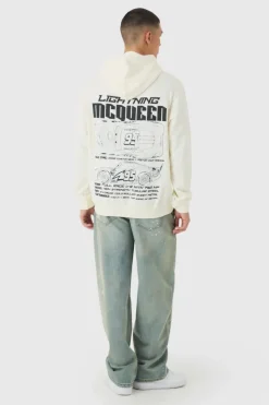 New boohooMAN Oversized Lightning McQueen Pixar Cars License Print Hoodie ecru