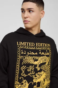 Flash Sale boohooMAN Oversized Limited Dragon Graphic Hoodie black
