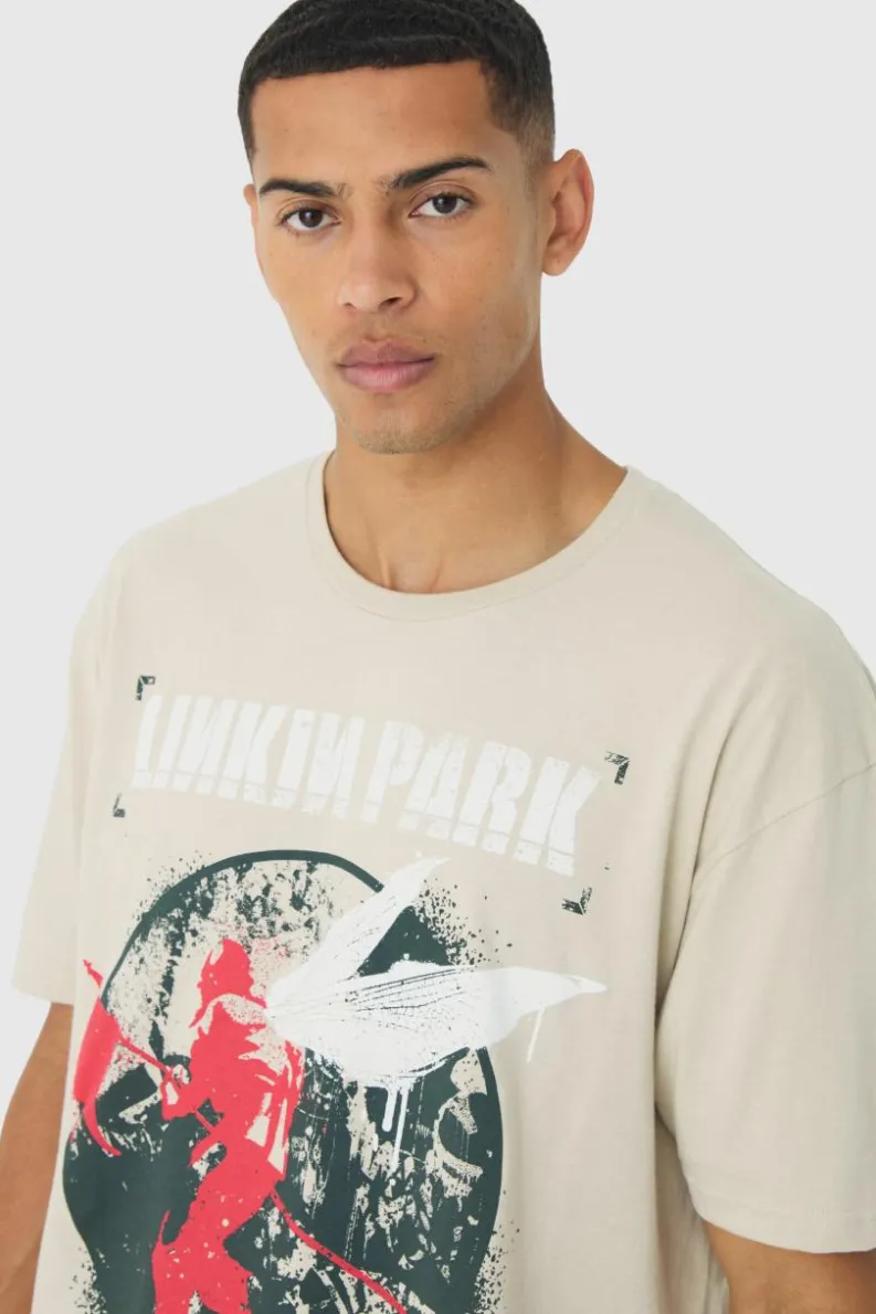 Best boohooMAN Oversized Linkin Park Band License Print T-Shirt stone