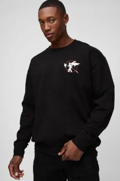 Store boohooMAN Oversized Linkin Park Band License Print Sweatshirt black