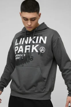 Hot boohooMAN Oversized Linkin Park License Print Hoodie charcoal