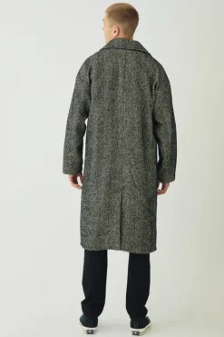 Cheap boohooMAN Oversized Longline Herringbone Overcoat In black