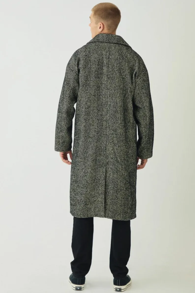 Cheap boohooMAN Oversized Longline Herringbone Overcoat In black