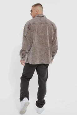 Outlet boohoo Oversized Long Sleeve Acid Wash Cord Shirt and trouser set chocolate