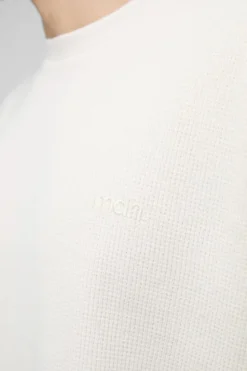 Sale boohooMAN Oversized Man Embroidered Waffle T-Shirt ecru