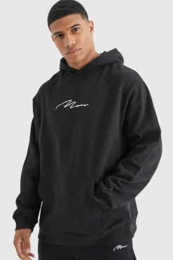 Flash Sale boohooMAN Oversized Man Signature Over The Head Hoodie black