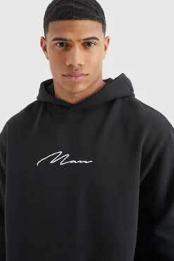 Flash Sale boohooMAN Oversized Man Signature Over The Head Hoodie black