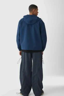 Sale boohooMAN Oversized Man Tab Colour Block Hooded Windbreaker In navy