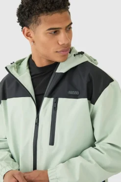Clearance boohooMAN Oversized Man Tab Colour Block Hooded Windbreaker In sage