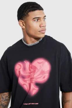 Best boohooMAN Oversized Marble Heart Graphic T-shirt black